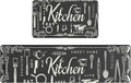GENIMO Anti Fatigue Kitchen Mats for Floor, Non Slip Washable Kitchen Theme Rugs sets of 2, Farmhouse Cushioned Waterproof Comfort Runner Rug for Kitchen, Sink, Desk, Laundry, 17"x 59"+17"x 30", Black