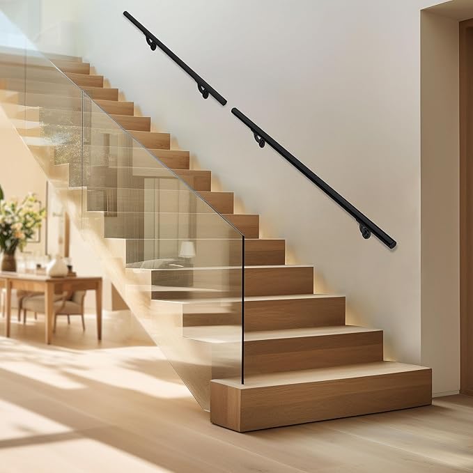 Meranti Aluminum Handrail for Indoor or Outdoor Steps and Stairs – Hand Rails for Elderly – DIY Complete Stair Railing Kit (AHR, Black Textured, 7' Length)
