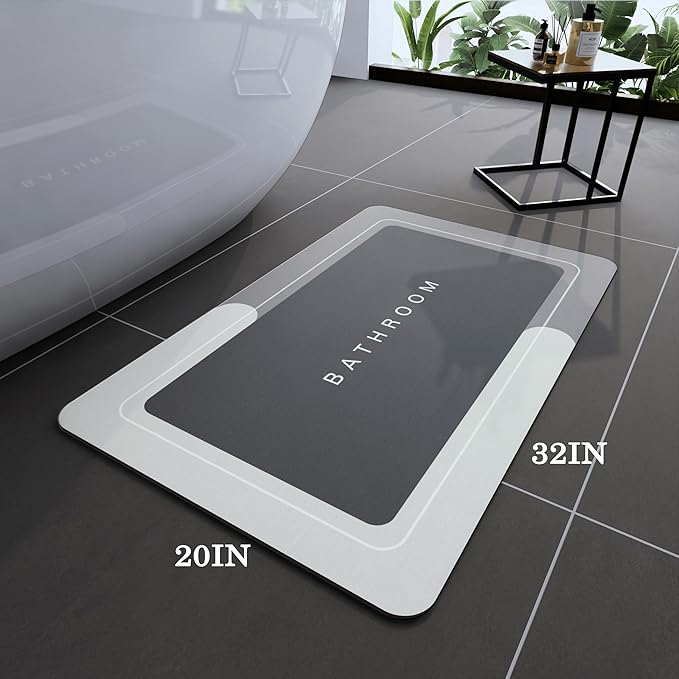 Bath Mat Rugs Non Slip Quick Dry Bathroom Mats Super Absorbent Rubber Bath Mats Fit Under Door, Bathroom Rugs Shower Mat for Bathroom, Bathtub, Shower and Sink (20"x32", Grey)