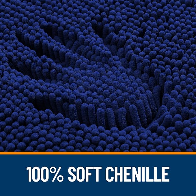 OLANLY Bathroom Rugs Sets 2 Piece, Soft Absorbent Chenille Bath Mats Area Rug Set, Non-Slip, Quick Dry, Machine Washable Bath Mats for Bathroom, Home Decor Accessories (59"x20"+30"x20", Navy)