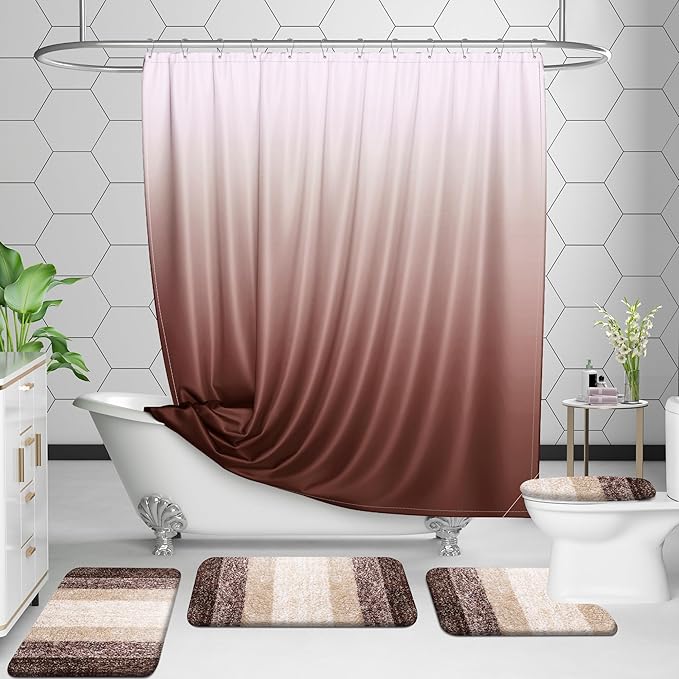 OLANLY Bathroom Rug Set 2 Piece, Soft Absorbent Microfiber Bath Rug Set, Non-Slip, Machine Wash Dry, Plush Shaggy Bath Mats for Bathroom (47"x20"+24"x16", Brown)