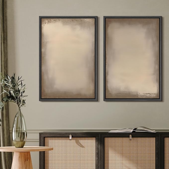 MUDECOR Framed Canvas Print Wall Art Neutral Minimalist Modern Abstract in Beige and Taupe Illustrations Modern Art Decorative Bohemian Colorful for Living Room, Bedroom, Office - 24"x36"x2 Black