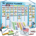 Visual Schedule for Kids - 2-in-1 Weekly + Daily Schedule - Magnetic Schedule with 194 Magnets and Magnetic Backing - Chore Chart Kids - Routine Chart for Toddlers, Autism, ADHD - Blue