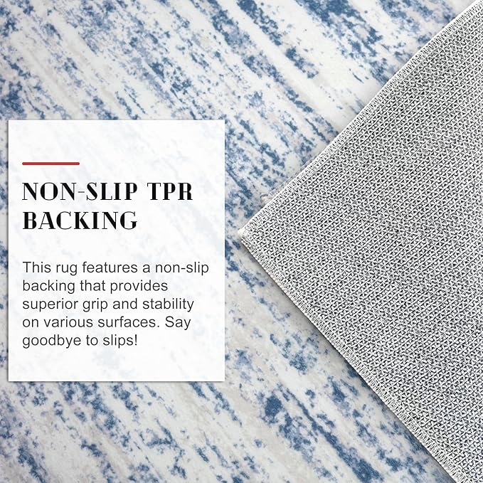 Modern Abstract Runner Rug 2x6, Blue White Washable Kitchen Runner Non-Slip Soft Hallway Rug Runner Thin Print Faux Wool Carpet for Entryway Bedroom Laundry Room Indoor Home Decor