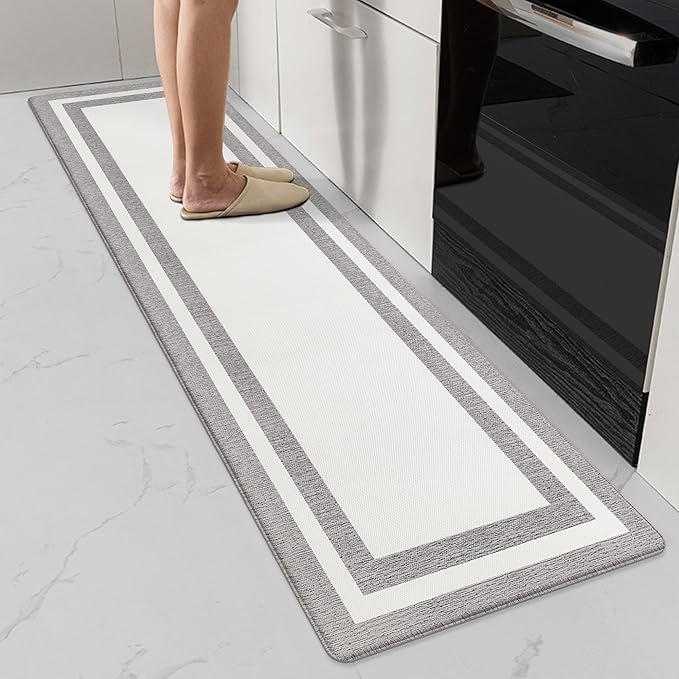 Kitchen Mats Cushioned Anti Fatigue Kitchen Mats for Floor Waterproof Non-Skid Ergonomic Comfort Memory Foam Rugs Kitchen Runner Rug for Kitchen, Home, Office, Sink, Stove 17.3"x59" White