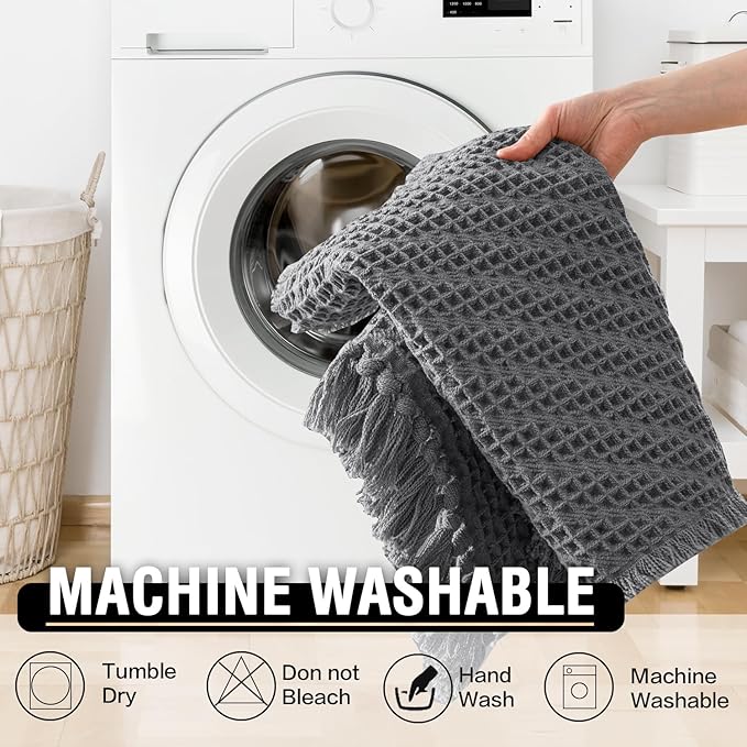 H.VERSAILTEX Waffle Bath Mat Super Absorbent Boho Bath Mat Non Slip Bath Rugs for Bathroom Floor Machine Washable Dry Fast Bathroom Rugs with Tassels, 24" x 36", Gray