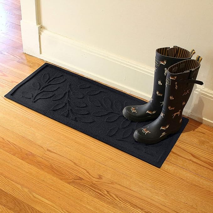 Bungalow Flooring Waterhog Indoor/Outdoor Boot Tray, 15 by 36 inches, Made in USA, Skid Resistant, Easy to Clean, Catches Water and Debris, Brittney Leaf Pattern, Charcoal
