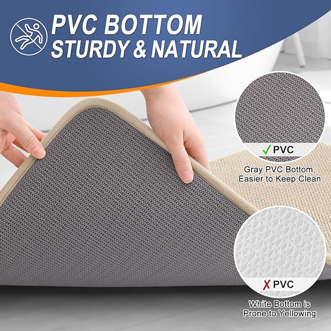 OLANLY Thick Memory Foam Bath Mat Rug 47x32, Extra Soft Absorbent Bathroom Rug, Quick Dry Bath Mats, Non-Slip, Machine Washable Carpet for Bathroom, Tub and Shower, Home Decor Accessories, Beige