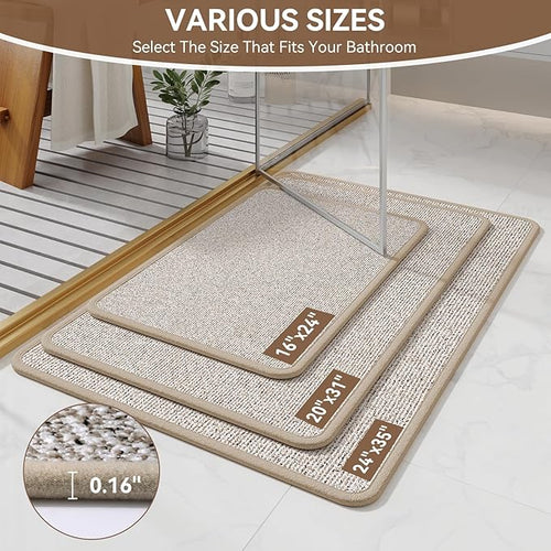 16"x24" Absorbent Quick Dry Bath Mats, Non-Slip Rubber Backing Bathroom Rug, Washable Bath Rugs for Bathroom Floor, Sink and Outside Shower, Low Pile Rug Fit Under Door, Minimalism, Brown