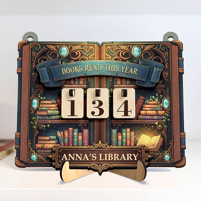 Personalized Books Read This Year Counter with Name, Book tracker for Reading Goal Challenge, Bookish Gifts for Literary Teachers, Writer, Bookshelf Accessories for Wall & Table, Home Library Décor