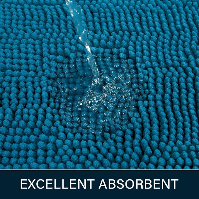 LOCHAS Luxury Bathroom Rug Shaggy Bath Mat 24 x 70 Inch, Washable Non Slip Bath Rugs for Bathroom Shower, Soft Plush Chenille Absorbent Carpets Mats, Peacock Blue