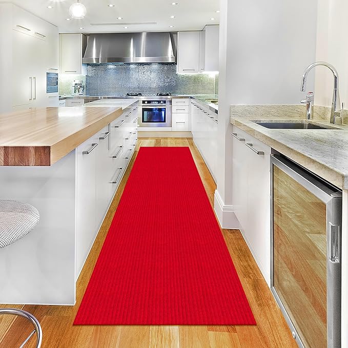 Ottomanson 2'7" x 19' Hallway Runner with Scraper Pile Extra Durable Non-Slip Rug Mat for Indoor & Outdoor Use - Ideal for Kitchen, Entryway, Patio & Garage - High-Traffic Carpet, Red