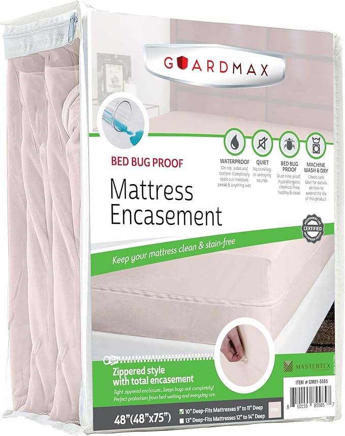 Guardmax Jersey Knitted RV Size Zippered Mattress Encasement - Waterproof & Bed Bug Proof Mattress Protector - Comfortable, Soft, and Noiseless Zippered Bedding - Dust Mite Proof (48 x 75 x 10)