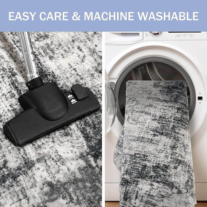 IOHOUZE Abstract Runner Rug 2x10 Ft Washable Runners for Hallways, Non Slip Kitchen Runner Printed Faux Wool Entryway Runner Indoor, Modern Abstract Floor Carpet for Hall Kitchen, Black Gey