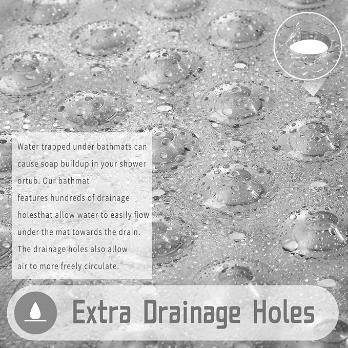 Yimobra Shower Bathtub Mat Non Slip, 21x21 Inch, Soft Square Bath for Tub with Suction Cups and Drain Holes, Stall Floor Mats Bathroom, Machine Washable, Bathroom Accessories, Clear Gray