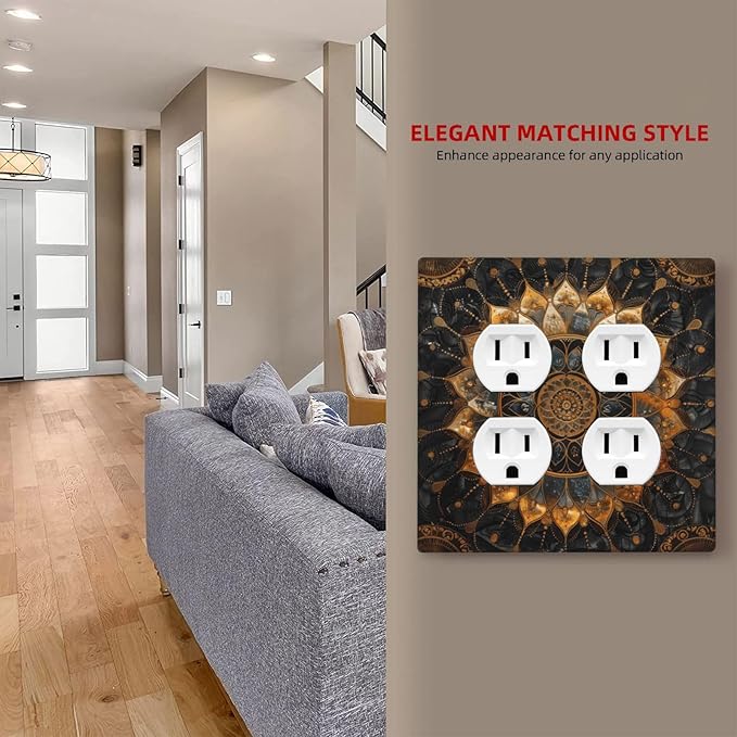 Cool Colorful Mandal Flowers Boho Floral Outlet Covers 2 Gang Double Duplex Decorative Light Switch Covers Electrical Wallplates Socket Faceplate for Bed Room Living Room Decor