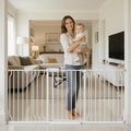 TSAYAWA Extra Wide Walk Through Baby Gate with Door, 62-67 Inch Wide Presure Mounted No Drill Metal Auto Close Child Gate for Stair Doorway - Indoor Outdoor Safty Gate for Toddler Dog Doggie, White