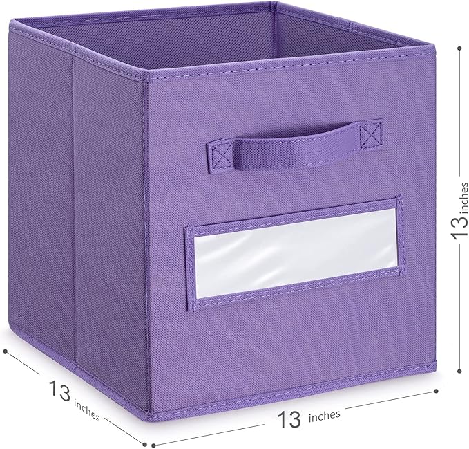artsdi 13x13x13 storage cube bins(Set of 8) Fabric storage cubes with 8 Labels Window Cards & a Pen, storage cubes 13x13, Collapsible 13 inch cube storage bins, Cubby Organizer Boxes, Purple