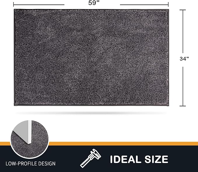PURRUGS Dirt Trapping Door Mat 34" x 59", Non-Slip Machine Washable Entry Rug, Shoe Scraper, Dog Doormat, Super Absorbent Welcome Mat for Front & Back Door, Muddy Shoes & Paws, Light Grey-Dark Grey