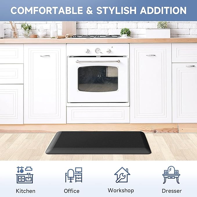 4/5 Inch Thick Kitchen Mats for Floor, StepRite Kitchen Rug for Standing Desk, Non-Slip, Thicker, Stain & Water Resistant, Comfort Anti Fatigue Floor Mat for Home, Kitchen, Office - Black,108 * 30''