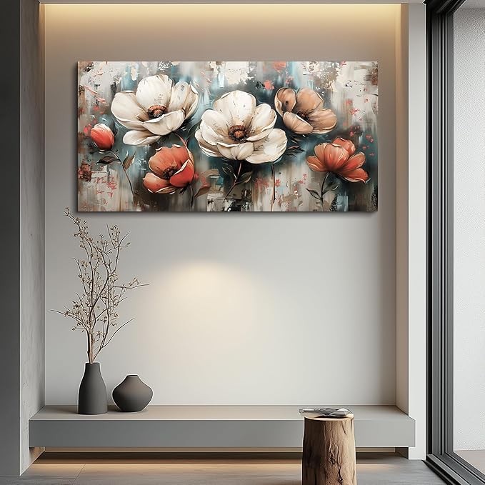 FUHAIHUA Canvas Wall Decor For Bedroom Large Wall Art For Living Room Office Decorations Boho Wall Pictures Flowers Landscape Paintings Artwork Aesthetic Posters Ready To Hang Home Decor 24x48 In
