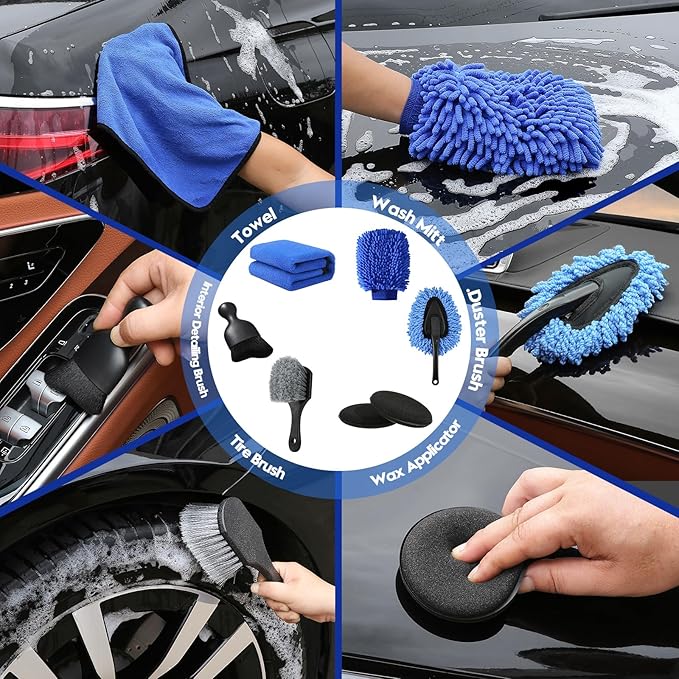 35Pcs Car Detailing Kit, Car Detailing Brush Set, Car Wash Cleaning Kit, Car Detailing Brushes, Professional Car Care Kit for Interior Exterior Wheels, Blue