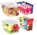 BALEINE Clear Stackable Storage Bins with Lids, Plastic Containers with Handle for Pantry Organizers and Storage, Plastic Bins for Fridge, Kitchen, Bathroom, Cabinet (13x7.4x7, 4PK)