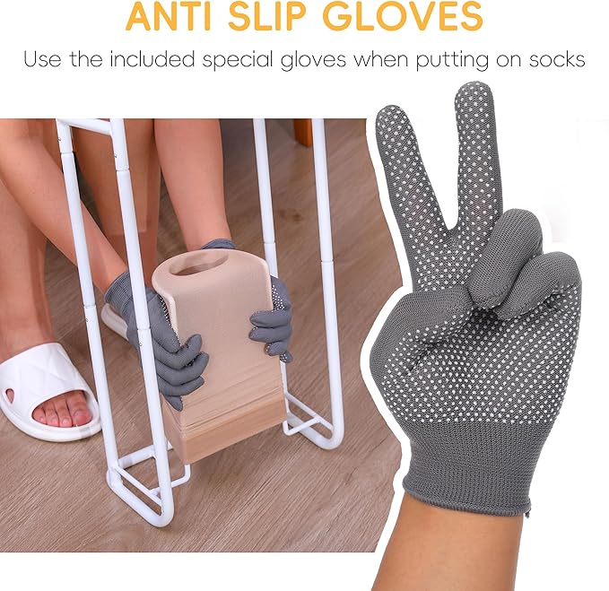 Upgraded Extra-Large Compression Sock Aid Device - Sock Aids for Compression Stocking - Helper Device for Putting on Hosiery - 14 in or More - 2024 Design (White)