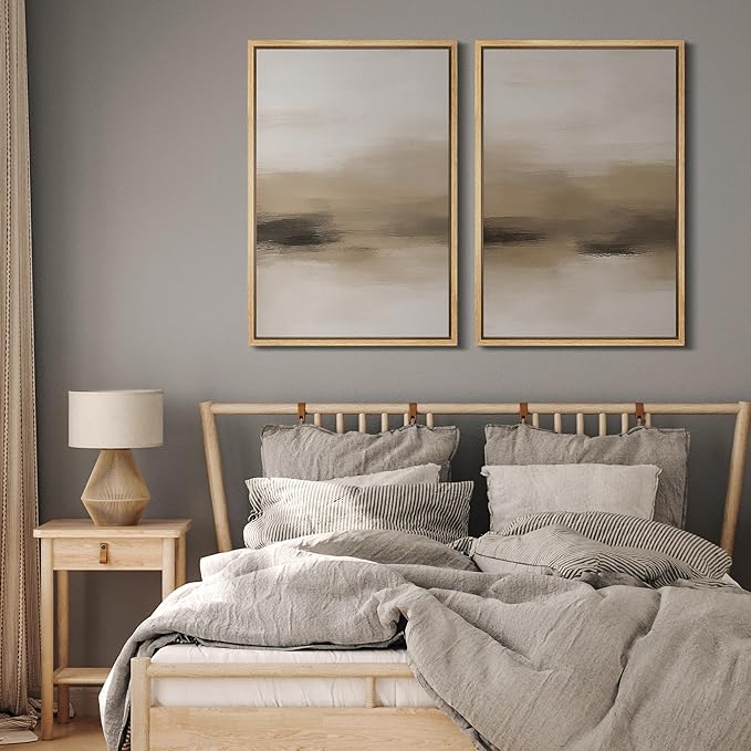 MUDECOR Framed Canvas Print Wall Art Abstract Neutral Beige Contemporary Minimalist Landscape Illustrations Modern Art Decorative Bohemian for Living Room, Bedroom, Office - 24"x36"x2 Natural