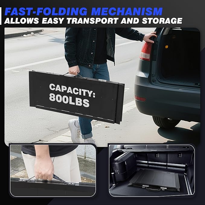 3FT Portable Wheelchair Ramp with Quick-Lock, Black Seamless Non-Slip Aluminum Folding Handicap Ramp,Threshold Ramp for Doorways, Wheel Chair Ramp for Home Steps, Loading Dock Plates