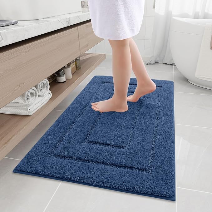 Buganda Bathroom Rugs, 44" x 24", Soft and Absorbent Microfiber Bath Rugs, Non-Slip Shaggy Shower Carpet, Machine Wash Dry Bath Mats for Bathroom Floor, Tub and Shower, Navy