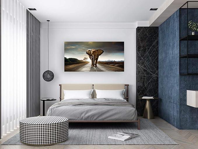 Muolunna D1262 Elephant Canvas Prints Wall Art Animals Photo Pictures Painting on Canvas Decor for Living Room Bedroom Home Office kitchen Wall Decor Stretched and Framed Grey Landscape Artwork