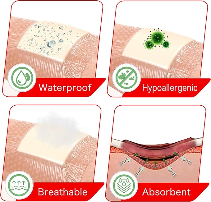 FRESINIDER 4" x 8" Pack of 10 Silicone Foam Wound Dressing - Waterproof Adhesive Bandages with Bordered - Super Absorbent & Breathable for Optimal Wound Care