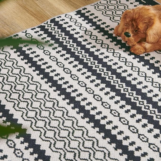 jinchan Geometric Honeycomb 8x10 Area Rugs - Moroccan Machine Washable Low-Pile Stain Resistant Modern Ultra-Thin Non-Slip Carpet for Kitchen Living Room Bedroom Dining Room (8x10ft, Black)