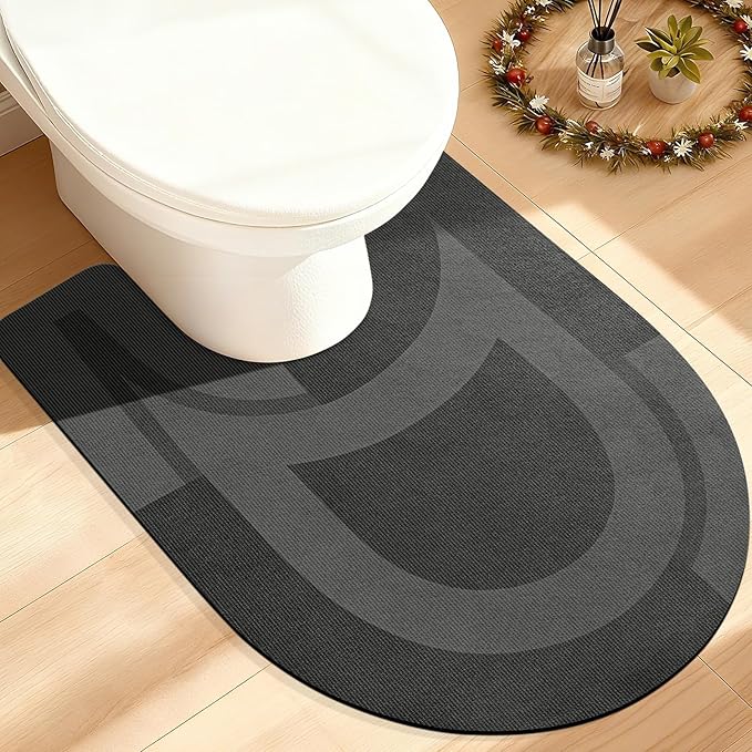 ACCUMTEK Toilet Rugs, Ultra Thin Absorbent Contour Bathroom Rugs for Toilet, Dry Quickly, Machine Washable, Upgrade Backing Non-Slip Bath Mat, Grey/Bordered/U-Shaped 24"x20"