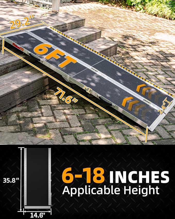 VNN Portable Wheelchair Ramp 6FT, Seamless Non-Slip Aluminum Ramps for Wheelchairs for Home, Handicap Wheelchair Ramps for Home Steps, Aluminum Loading Dock Plates, Doorways