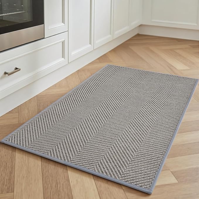 AMOAMI Kitchen Mats for Floor, Non Slip Washable Grey Kitchen Rugs Absorbent Quick Dry and Easy to Clean, Rugs for Kitchen in Front of Sink, 20“*32”