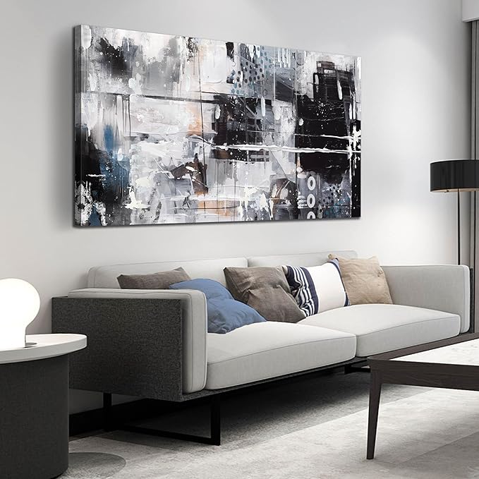 Abstract Wall Art for Living Room Large Size - Black and White Canvas Wall Art for Office - Modern Art Wall Decor for Bedroom Size 29" x 59"