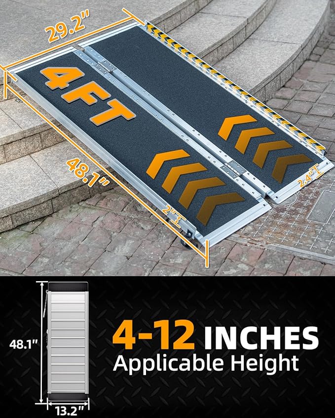 VNN Portable Wheelchair Ramp 4FT, Non-Slip Aluminum Ramps for Wheelchairs for Home, Handicap Wheelchair Ramps for Home Steps, Aluminum Loading Dock Plates, Doorways