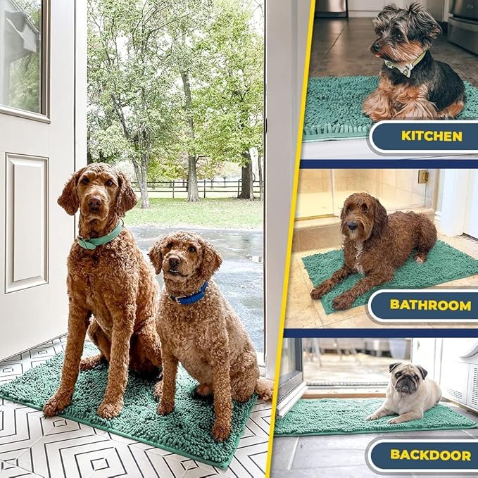 Muddy Mat® AS-SEEN-ON-TV Highly Absorbent Microfiber Door Mat and Pet Rug, Non Slip Thick Washable Area and Bath Mat Soft Chenille for Kitchen Bedroom Indoor and Outdoor - Seafoam Green 24" x 120"