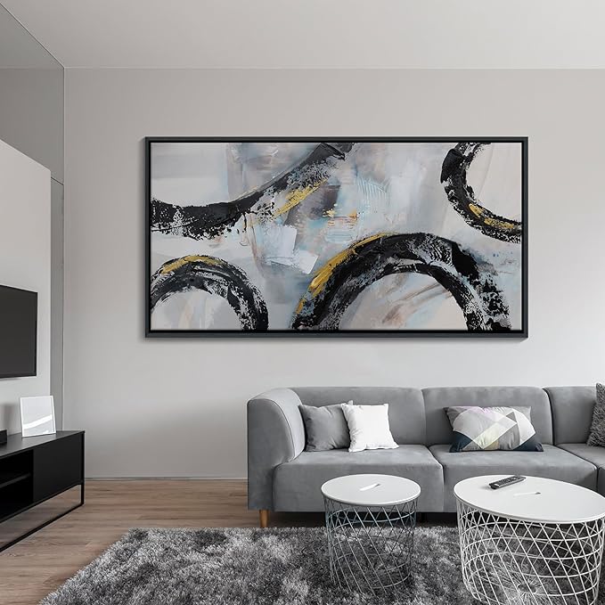 CHATYOUNG Abstract Wall Art Large Canvas, Black and White Gold Living Room Wall Decor, Modern Abstraction Artwork as Bedroom Home Dining Room Office Decor, Framed, 29 x 58 In