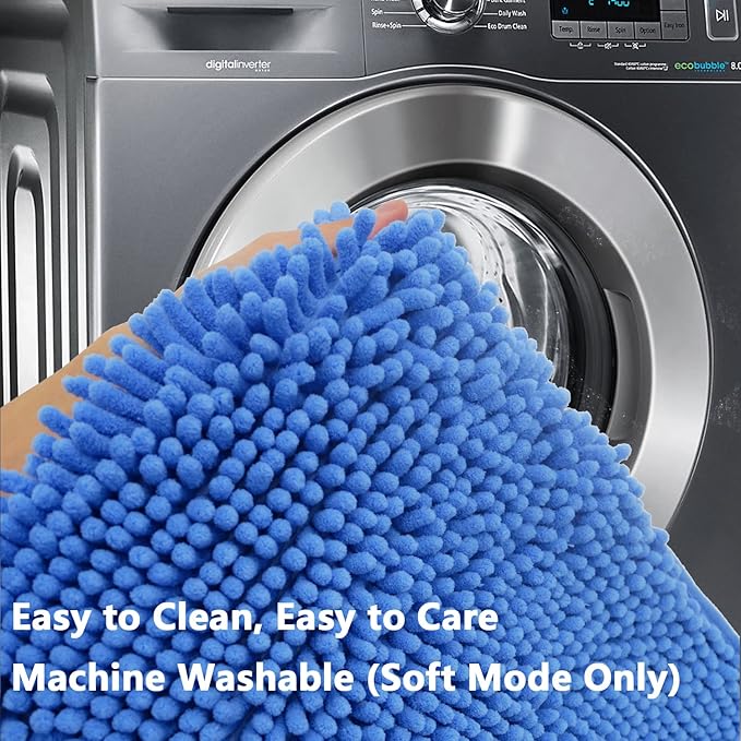 BOANKODU Bathroom Rugs Sets 2 Piece, Extra Soft Chenille Bath Mat Absorbent Bathroom Rug, Bathroom Mat with PVC Non-Slip Bottom, Machine Washable Bath Rugs (32x20 Inch + 24x16 Inch, Snow Cyan)