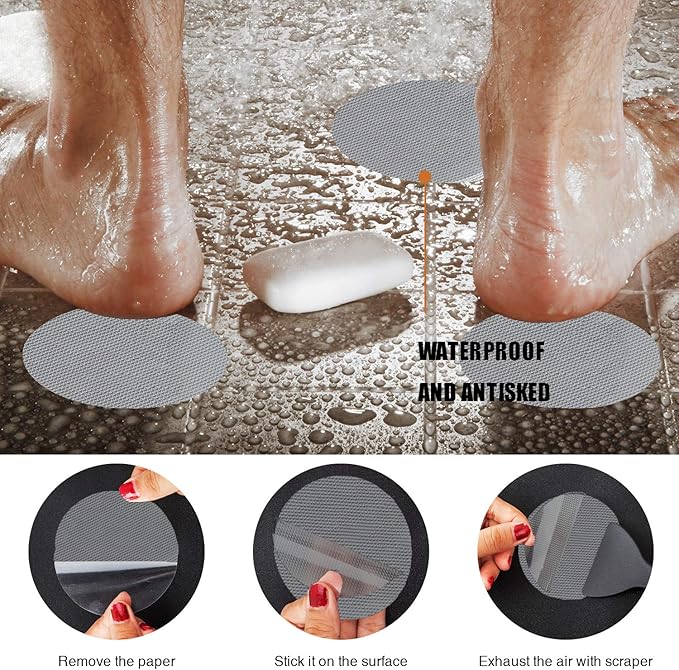 Bathtub Stickers Non-Slip, 12PCS Safety Shower Treads Adhesive Appliques with Premium Scraper (Grey)