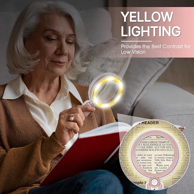 45X Magnifying Glass with Light, 1200mAh Rechargeable, 6 Light Modes, 4.6In Large Handheld Magnifier for Women, Low Vision Seniors with Macular Degeneration, Reading, Jewelry, Coins - Pink