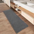 AMOAMI Upgraded Waffle Runner Rug Super Absorbent Non Slip Bath Mats for Bathroom Floor Machine Washable Bathroom Runner Rug with Tassels, Ideal for Hallway Bedroom Laundry Room, Dark Grey, 17" x 48"