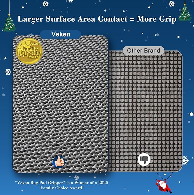 Veken 10x14 Ft Rug Pad Gripper for Hardwood Floors, Non Slip Rug Pads for Area Rugs, Thick Dark Grey Rug Grippers for Tile Floors, Under Carpet Anti Skid Mat, Keep Your Rugs Safe and in Place