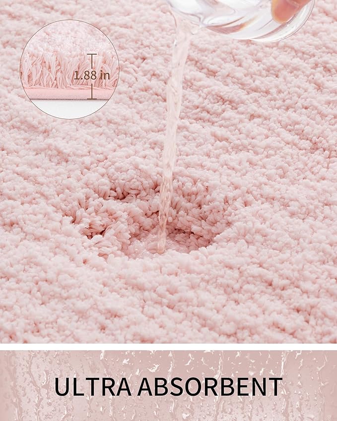 Bathroom Rugs 32x20, Ultra Thick Shaggy Soft Microfiber Absorbent Bath Rug, High Density Foam Latex Non Slip Backing, Machine Washable Bath Mats for Bathroom Floor & Sink, Pink