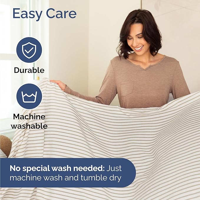 Twin 4 Piece Sheet Set - Cooling & Breathable Bed Sheets - Hotel Luxury Bed Sheets for Women, Men, Kids & Teens - Bedding w/Deep Pockets & Easy Fit - Soft & Wrinkle Free - Twin Beige Stripes Sheets