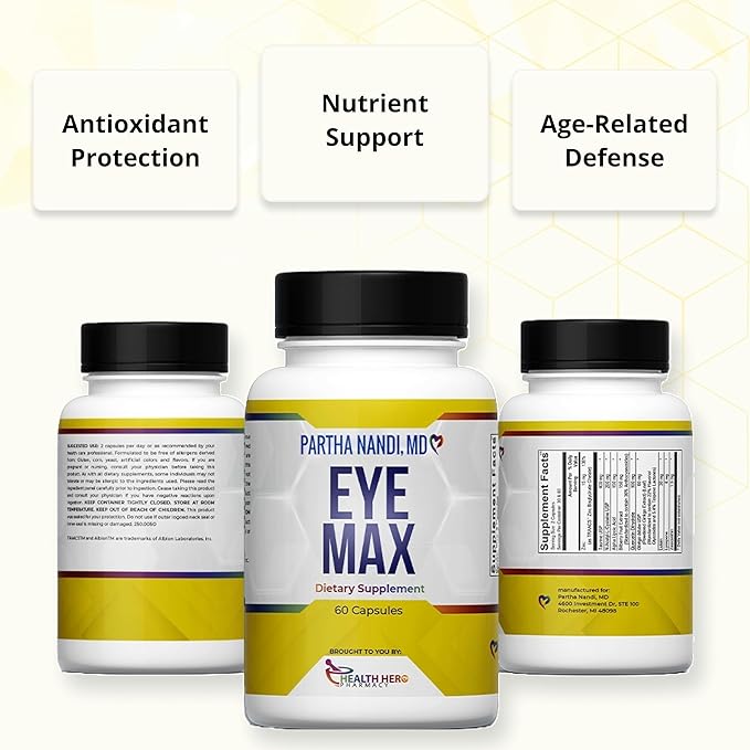 Eye Max Vision Supplement – Supports Macular Health, Retina Clarity & Blue Light Protection – Lutein, Zeaxanthin, Lycopene & Zinc – Antioxidant Eye Vitamin Formula – 60 Capsules
