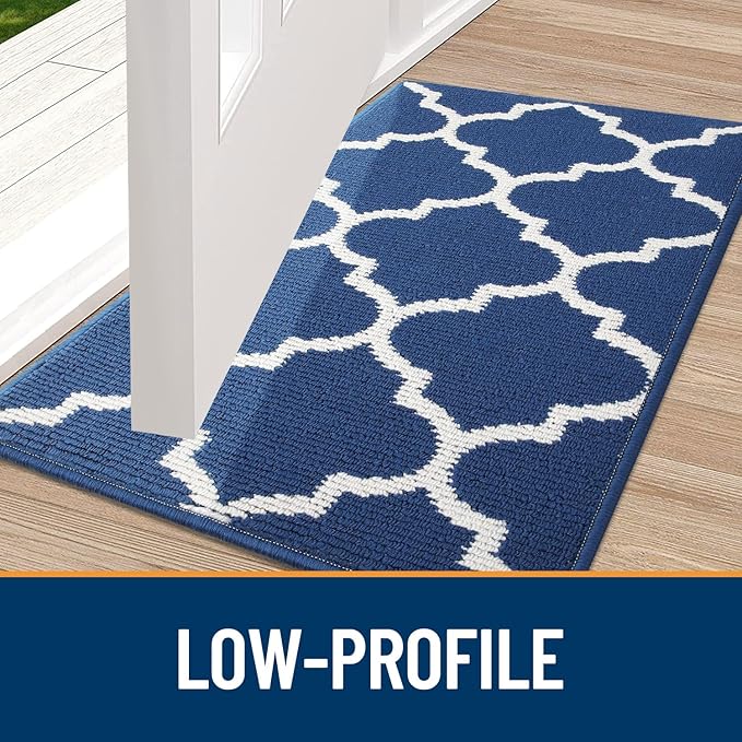 OLANLY Indoor Door Mat, 59x20, Non-Slip Absorbent Resist Dirt Entrance Mat, Washable Low-Profile Inside Floor Doormats for Entryway, Navy